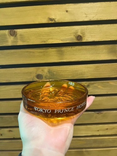 Vintage amber glass ashtray - amber,