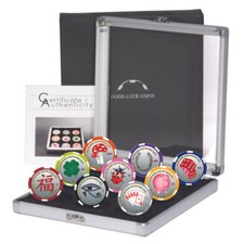 Palau Good Luck Casino Set Nine $1 Legal Tender Coins Metal Case COA