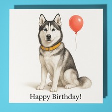 Siberian Husky Happy Birthday Card & Envelope - Personalised card - Friend