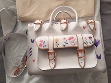 Grafea Leather Bag Luna Medium, White With Flowers