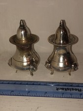 Vintage EPNS Silver Plated Salt And Pepper Shakers Cruet Lion Head Feet Read