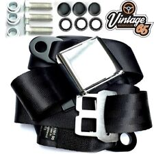 Classic Car 3 Point Chrome Buckle Lap Seat Belt Adjustable Front or Rear Black