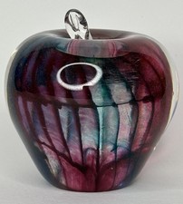 ADRIAN SANKEY AMBLESIDE ART GLASS BLUE & Red APPLE PAPERWEIGHT WITH LABEL