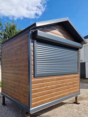 Walnut wood kiosk pitched - kiosk,