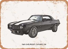 Classic Car Art - 1969 Chevy Camaro Z28 Pencil Sketch - Rusty Look Metal Sign 3