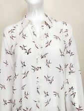 Primark Blouse Size 18UK Buttons Long Sleeves Chiffon White Pink Birds Collared