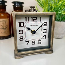 Square Carriage Clock Brushed Metal Antique Brass Office Table Mantle Decor Gift