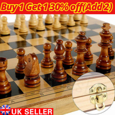 3-In-1 Large Chess Wooden Set Folding Pieces Wood Board Game,Chessboard Chess UK