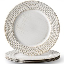 13" White Charger Plates, Round Plastic Server Ware Chargers for Dinner Plate...