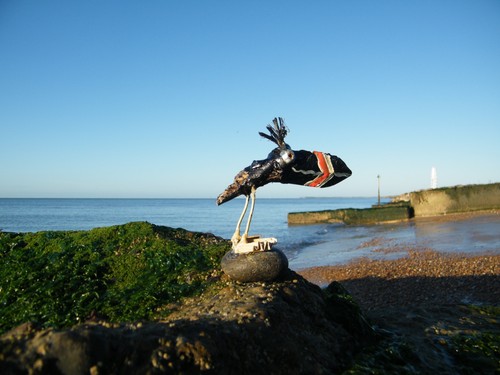Driftwood puffin sculpture - driftwood, -sculpture