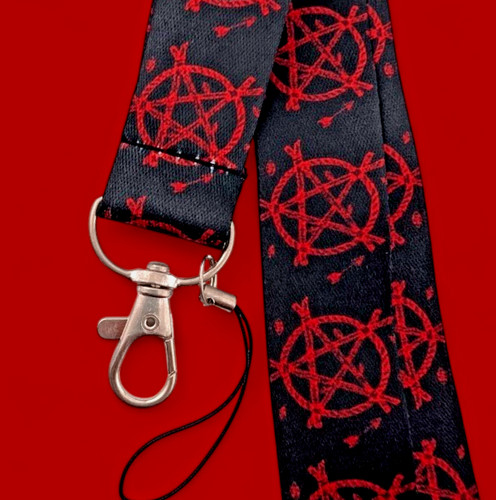 Red black pentagram lanyard - black,