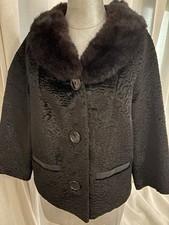 Vintage 1960s Styled By Winter Brown Faux Persian Lamb Coat w/ Fur Collar Sz M