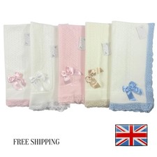 SPANISH KNITTED BABY SHAWL NEWBORN GIRL BOY RECEIVING BOW BLANKET