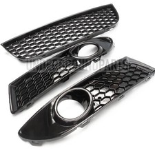 VW POLO GLOSS BLACK HONEYCOMB FRONT BUMPER LOWER GRILLES FOG LIGHT COVERS GTI