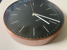 Karlsson Minimal Wall Clock Black Copper Case 27.5cm x 5cm- Quiet - VGC