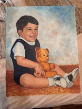 Vintage 1950s Oil Portrait Boy