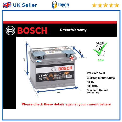 Agm car battery - s5a05, bosch