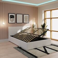 Side Lift Ottoman Gas Lift Storage Bed 120cm Small Double Faux Leather White