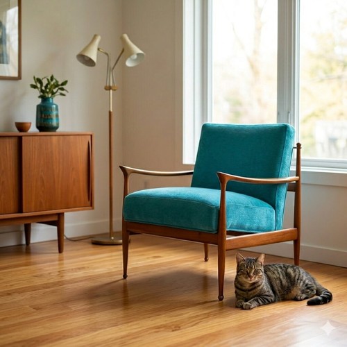 Vintage armchair teak fabric - vintage,