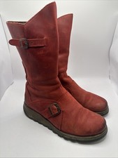 Fly London Red Leather Zip Up Boots Women’s Size Uk40