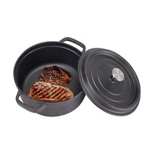 4.2L Large Cast Iron Cookware Casserole Pan Dish Ovenproof Grill Skille Stew Pot