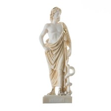 Asclepius Greek God of Medicine Alabaster H/m Gold Tone Museum Copy Statue  9"