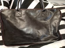 VTG Aramis Mens Brown Leather Holdall Brown Piping Zip Closure Large Size 