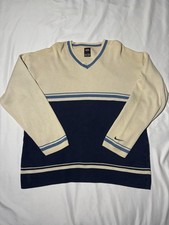 Vintage Nike Tiger Woods Sweater V-Neck Knit Navy Cream 90s Yin-Yang Tag TW Golf