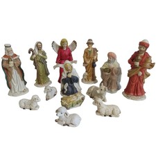 Vintage Nativity Scene Set Christmas Ceramic Figures 12 Piece Religious Decor
