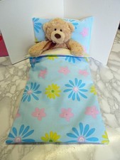 Dolls Doll Pram Cot Bedding / Duvet Set Blue Yellow Pink Flowers Great Gift