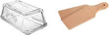 Kilner Vintage Glass Butter Dish with Lid & Set of 2 Wooden Butter Paddles For