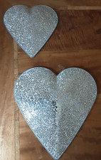 Hearts Silver Sparkle Mosaic Style x 2 Wall Art