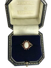 Opal Ring 9ct Gold Opal & Garnet Ring Garnet Cluster Opal Gold Ring - Size P 1/2