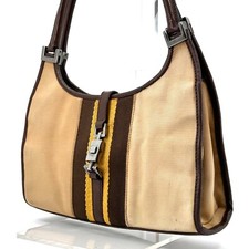 GUCCI Jackie Sherry Line Beige Canvas Mini Hand Bag Silver 002 1068 Vintage Auth