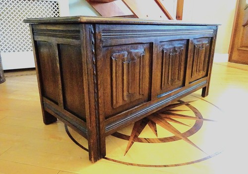 Antique style oak three panel - three,