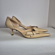 Vintage Pura Lopez EU 38 UK 5 Cream Pointed Toe Leather Kitten Heel Shoes Bow