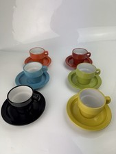 Multicoloured Espresso Cups & Saucers Set Of 6 - Red, Blue, Green, Yellow, Black