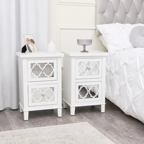 Pair white mirrored bedside - of,