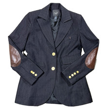 Smythe Les Vestes Leather Elbow Black Equestrian Riding Blazer Jacket US 4