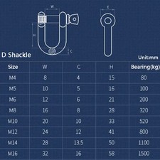 D Shackle Bow Shackle 4mm 5mm 6mm 8mm 10mm 12mm 14mm 16mm 304 A2 Stainless Steel