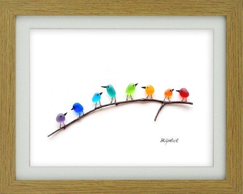 Rainbow birds branch - birds, sea