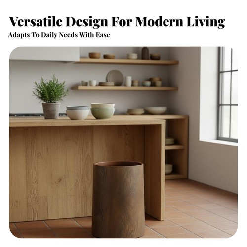 Wood grain trash can - trash, large