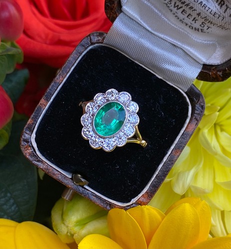 Emerald and diamond cluster - emerald,