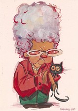 original painting A4 138KM artwork oil paints modern gammer&cat illustration