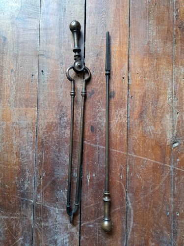 Victorian fire irons - fire, tongs