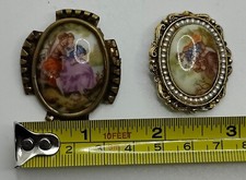 2 Vintage Brooches. 1 Limoges Porcelain Hand Painted Signed Fragonard & 1 Other
