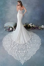 Kenneth winston 1818 Strapless Ivory Lace Huge Train Wedding Dress Gown Sz 10