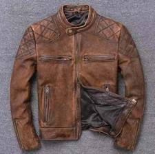Men's Genuine Biker Real Leather Jacket Vintage Distressed Brown Motorcycle