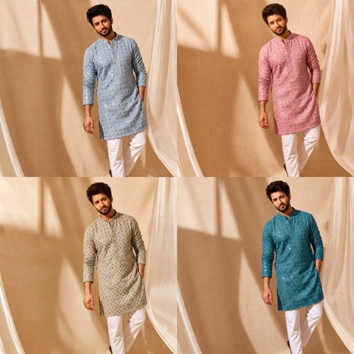 Men chikankari kurta pajama - chikankari,