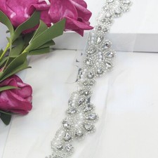 Beaded Trim Ribbon Rhinestone Crystal Applique Sewing DIY Belt Bridal Dress